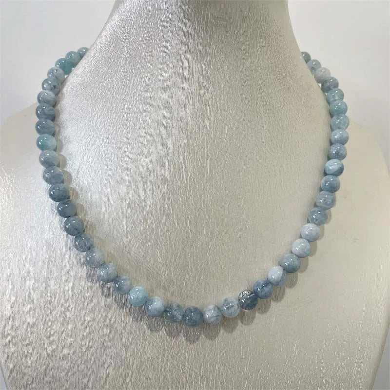 8MM Aquamarine Jade Necklace Natural Stone Beads Jewelry