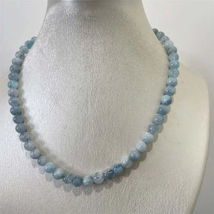 8MM Aquamarine Jade Necklace Natural Stone Beads Jewelry