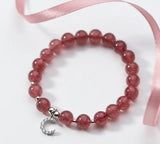 925 Sterling Silver Strawberry Quartz Bracelet with Moon Charms