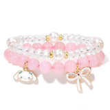 8MM Beads Delicate Bracelet Pink Quartzs Amethysts Crystal Rabbit Bow