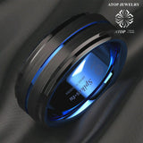 8MM Tungsten Ring Blue Stripe Mens Wedding Band