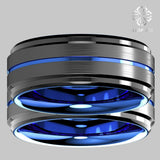 8MM Tungsten Ring Blue Stripe Mens Wedding Band