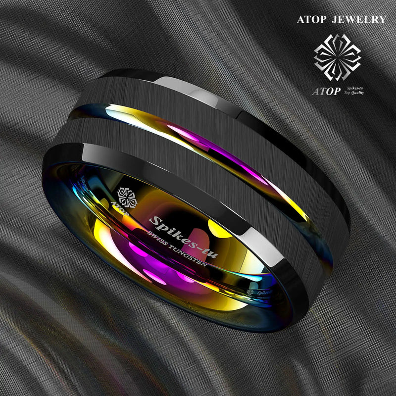 8MM Rainbow Line Tungsten Carbide Ring Men's Wedding Band