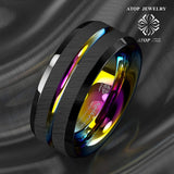 8MM Rainbow Line Tungsten Carbide Ring Men's Wedding Band