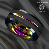 8MM Rainbow Line Tungsten Carbide Ring Men's Wedding Band