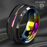 8MM Rainbow Line Tungsten Carbide Ring Men's Wedding Band