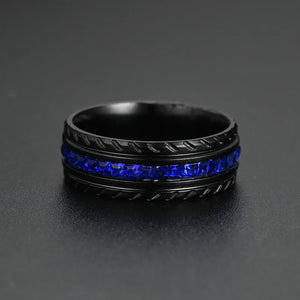 8MM Gear Ring Stainless Steel Wedding Band Inlay Zircon Carbon Fiber Size 6-13