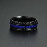 8MM Gear Ring Stainless Steel Wedding Band Inlay Zircon Carbon Fiber Size 6-13