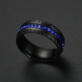 8MM Gear Ring Stainless Steel Wedding Band Inlay Zircon Carbon Fiber Size 6-13