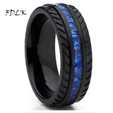 8MM Gear Ring Stainless Steel Wedding Band Inlay Zircon Carbon Fiber Size 6-13