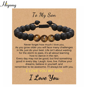 8MM Matte Bracelet With Greeting Card Natural Stone Braided Bangles for Men