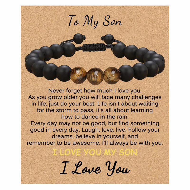8MM Matte Bracelet With Greeting Card Natural Stone Braided Bangles for Men