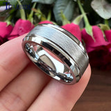 8MM Tungsten Wedding Band Grooved Brushed Finish