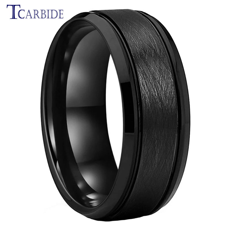 8MM Tungsten Wedding Band Grooved Brushed Finish