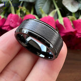 8MM Tungsten Wedding Band Grooved Brushed Finish