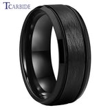 8MM Tungsten Wedding Band Grooved Brushed Finish