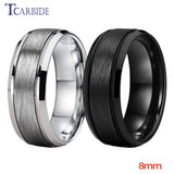 8MM Tungsten Wedding Band Grooved Brushed Finish