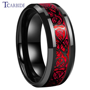 8MM Tungsten Carbide Red Opal Dragon Wedding Ring