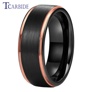 8MM Rose Tungsten Wedding Ring Stepped Brushed Finish