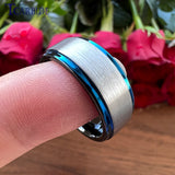 8MM Rose Tungsten Wedding Ring Stepped Brushed Finish