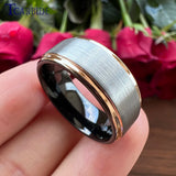 8MM Rose Tungsten Wedding Ring Stepped Brushed Finish