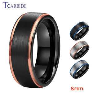 8MM Rose Tungsten Wedding Ring Stepped Brushed Finish