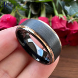 8MM Rose Tungsten Wedding Ring Stepped Brushed Finish