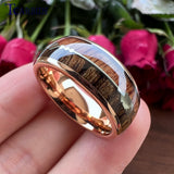 8MM Tungsten Wedding Band Koa Wood Meteorite Inlay