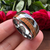 8MM Tungsten Wedding Band Koa Wood Meteorite Inlay