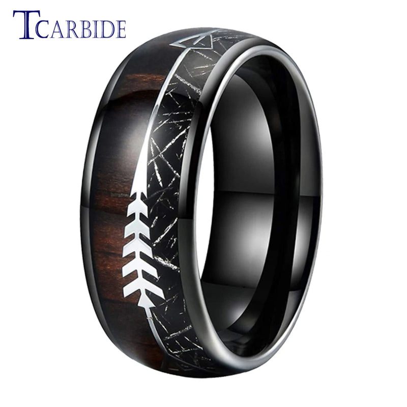 8MM Tungsten Wedding Band Koa Wood Meteorite Inlay