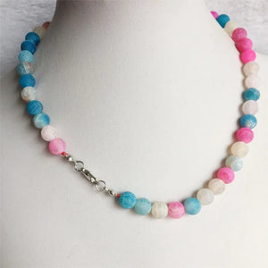 8MM Colorful Vein Weathering Agate Necklace Natural Stone