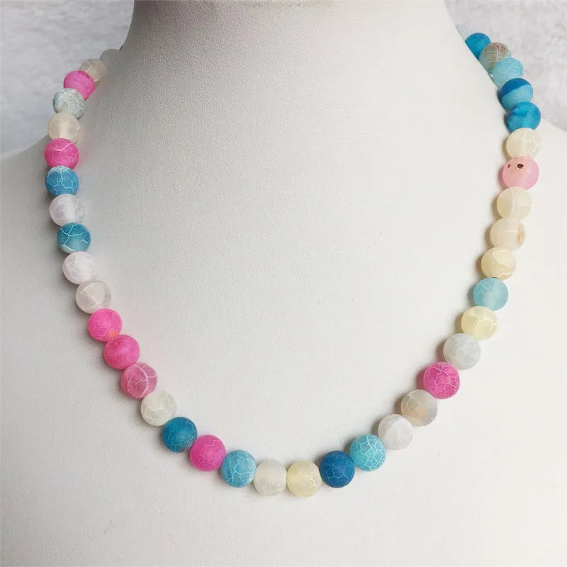 8MM Colorful Vein Weathering Agate Necklace Natural Stone