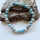 8MM Dominican Larimar Natural Stone Bracelet Elastic Cord Jewelry