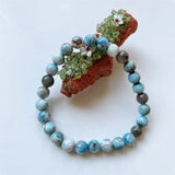 8MM Dominican Larimar Natural Stone Bracelet Elastic Cord Jewelry