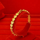 18k Yellow Bead Bracelet Love Heart Shape Hand Chain Wedding Engagement