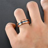 8MM Tungsten Wedding Ring Beveled Edge Brushed Steel Band Men Engagement Jewelry