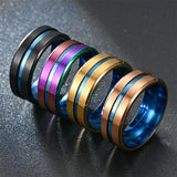 8MM Tungsten Wedding Ring Beveled Edge Brushed Steel Band Men Engagement Jewelry