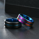 8MM Tungsten Wedding Ring Beveled Edge Brushed Steel Band Men Engagement Jewelry