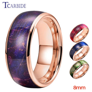 8MM Green Dyed Elder Wooden Rings Tungsten Jewelry For Womens Mens