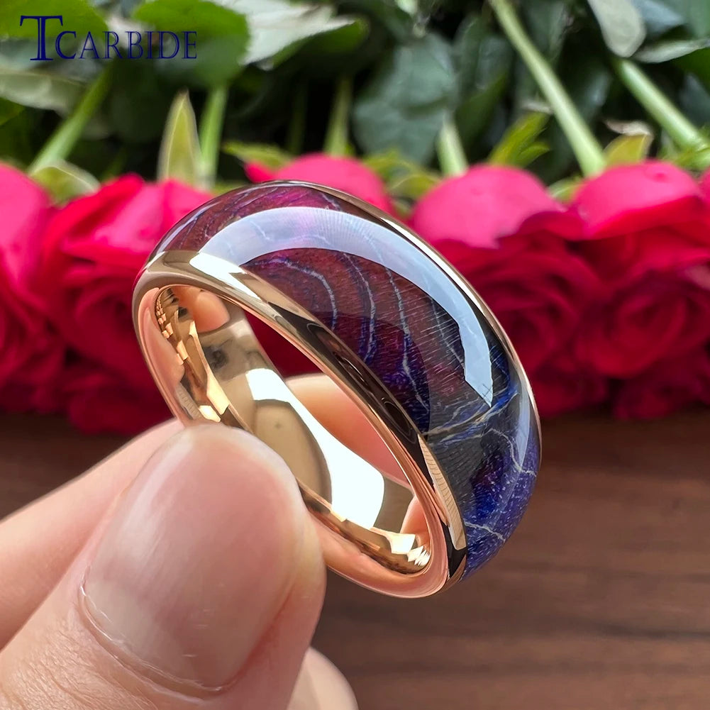 8MM Green Dyed Elder Wooden Rings Tungsten Jewelry For Womens Mens