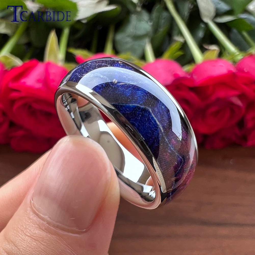 8MM Green Dyed Elder Wooden Rings Tungsten Jewelry For Womens Mens