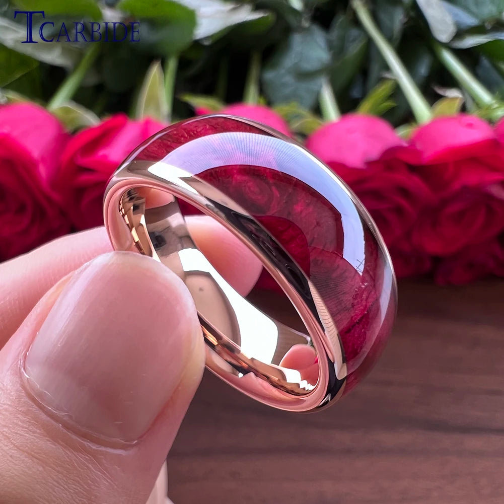 8MM Green Dyed Elder Wooden Rings Tungsten Jewelry For Womens Mens