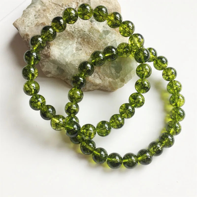 8MM Green Olivne Quartz Bracelet Peridot Beaded Hand Chain
