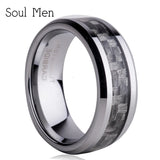 8MM Grey Carbon Fiber Tungsten Carbide Rings For Men Comfort Fit Wedding Band