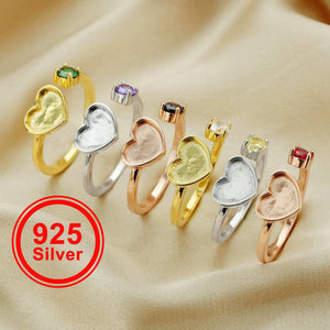 Sterling Silver Breast Milk Resin Ring with Birthstone Setting