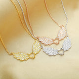 925 Silver Heart Prong Pendant, Angel Wings Necklace