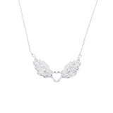 925 Silver Heart Prong Pendant, Angel Wings Necklace