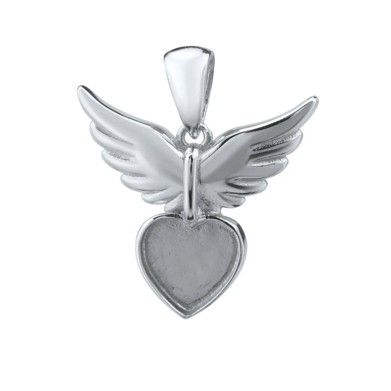 Breast Milk Resin Angel Wing Heart Pendant in 925 Sterling Silver