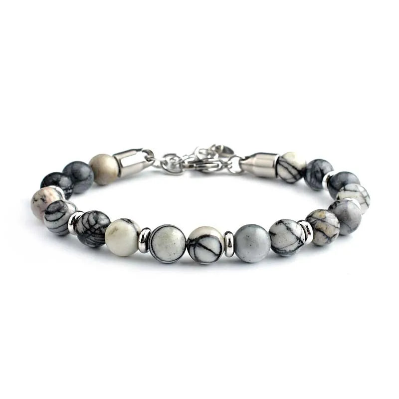 8MM Matte Map Stone Bracelet Yellow Tiger Eye Volcanic