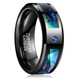 8MM Tungsten Carbide Ring Abalone Shell and Cubic Zirconia Inlay Wedding Band